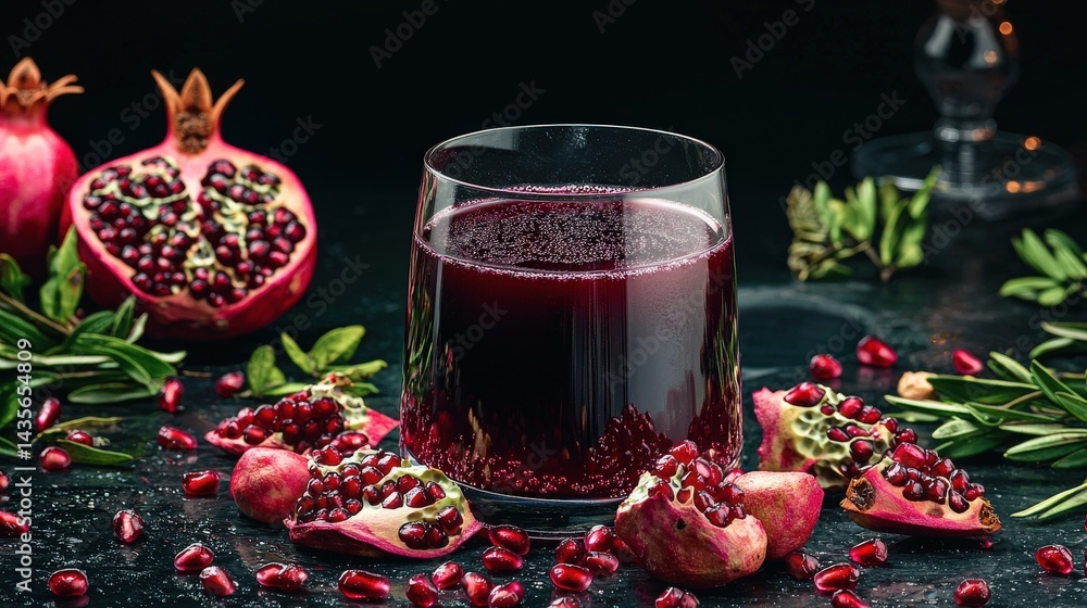 Refreshing pomegranate juice stylish bar counter photography in a dark environment Refreshing pomegranate juice stylish bar counter photography in a dark environment