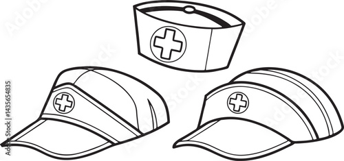 Medical Hats: A professional array of medical hats, encompassing a variety of styles, with a clean design, reflecting the symbolism of care and dedication.