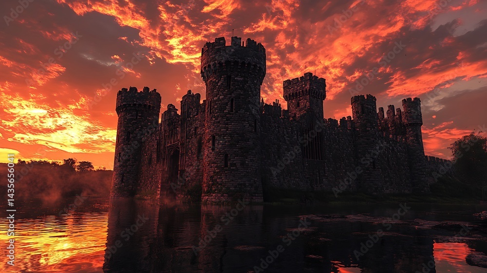 Fototapeta premium Fiery Sunset over Majestic Castle