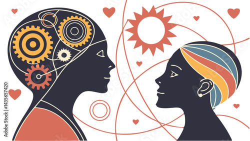 Abstract portraits with gears and hearts