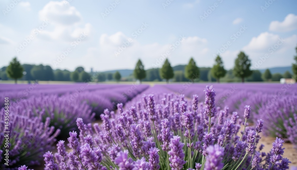 Naklejka premium Dreamy lavender fields in a cozy cottage setting, relaxing escape scenic