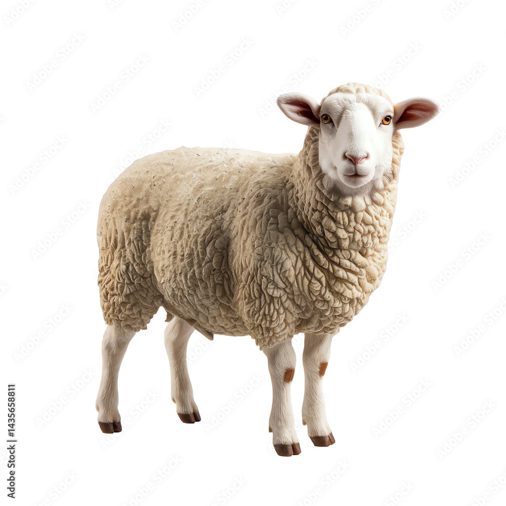 Obraz premium sheep and lamb,Realistic brown sheep standing proudly with curved horns, isolated on transparent background, styled for Eid ul-Adha, ideal for greeting cards, posters, and digital artwork.