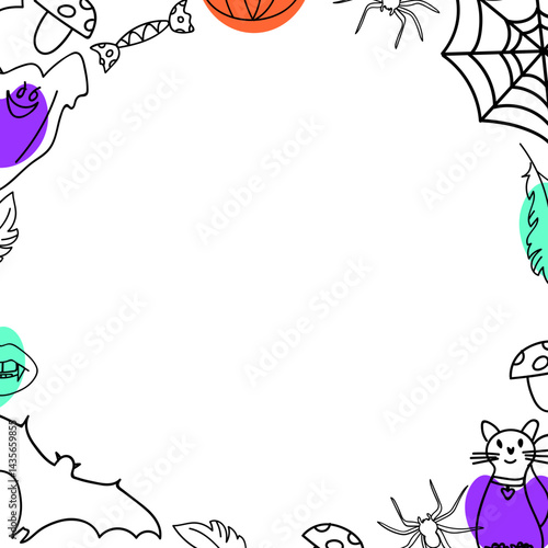 Halloween square decorative frame in doodle style in vector.