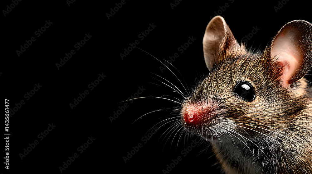 Close-up of a curious mouse with detailed fur and expressive eyes against a dark background Close-up of a curious mouse with detailed fur and expressive eyes against a dark background