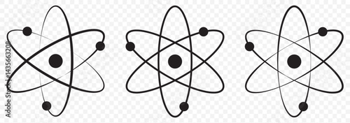 atom symbol, black isolated silhouette. atom icon Group symbol or sign vector. scientific atom symbol, logo, simple icon on Transparent Background. EPS 10.