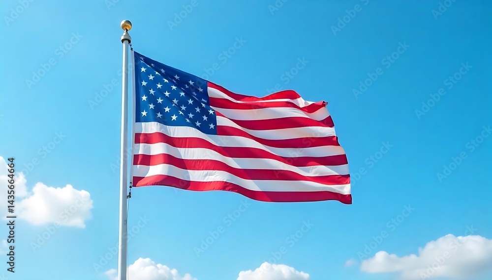 Fototapeta premium American Flag Waving Proudly Under a Clear Sky
