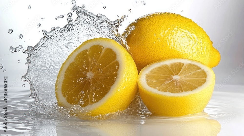 Fresh lemons splashing in water. Fresh lemons splashing in water.