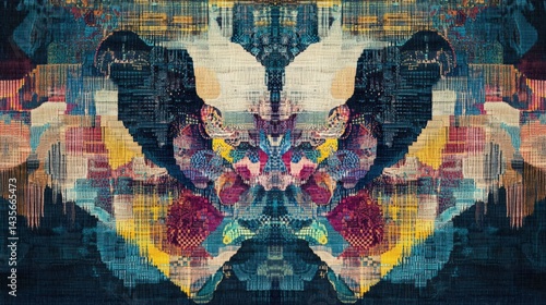 Intricate abstract tapestry art with vibrant patterns and textures