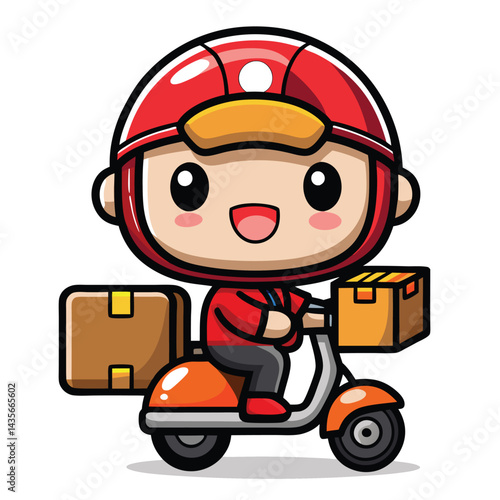 Cartoon delivery person on a scooter