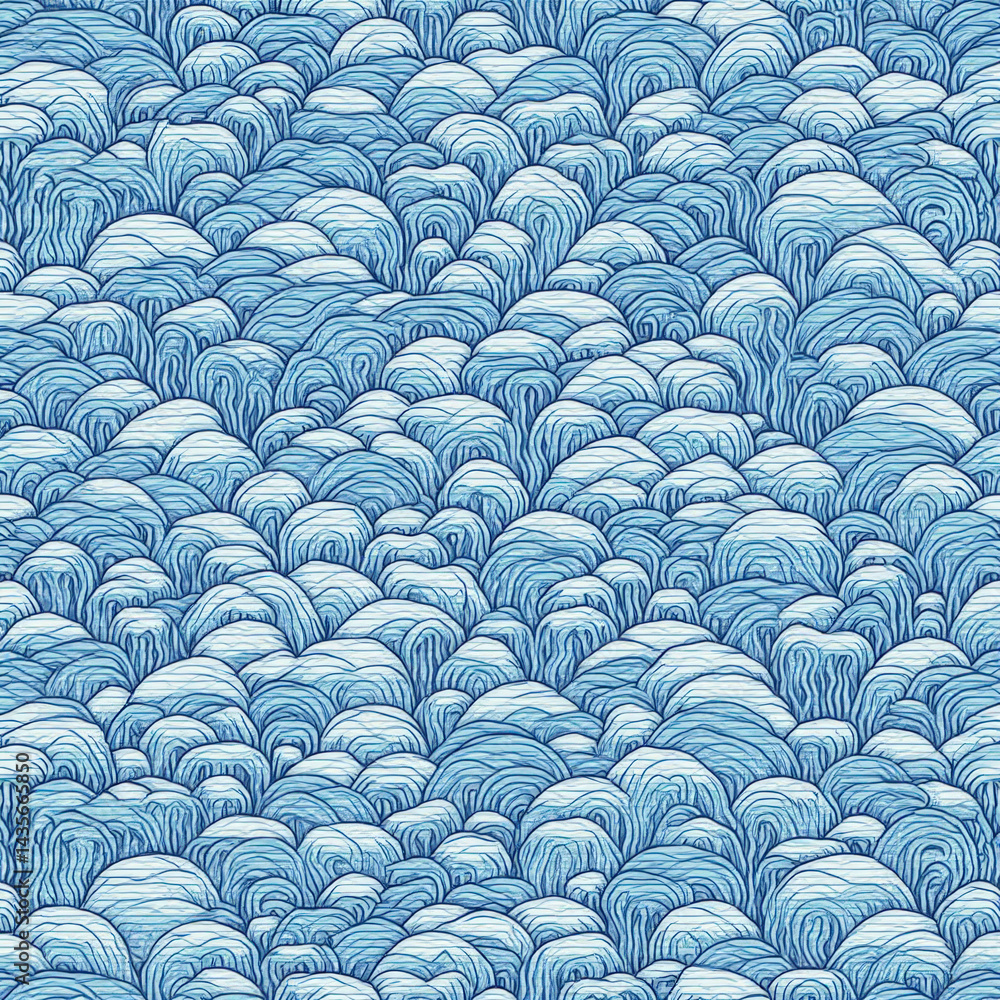 Obraz premium A seamless background featuring a traditional Japanese wave design in blue and white, with intricate oriental patterns, ideal for textiles, wallpapers, or cultural designs.