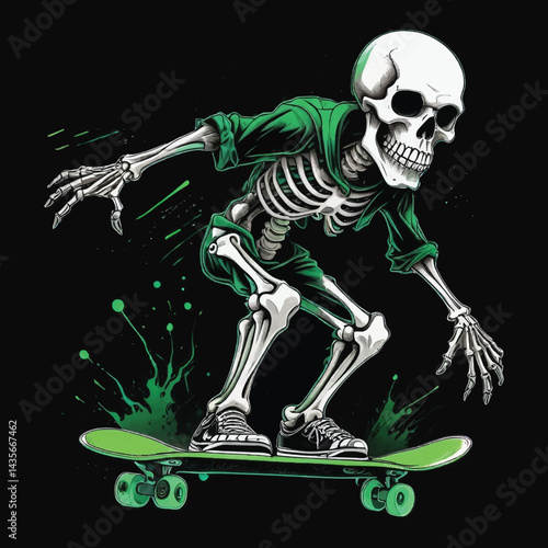 Ride the Chaos: Skeleton Skateboarding Through Dripping Neon Dreams, A Punk Skater’s Underground Journey, Skeleton T-shirt Vector Design.