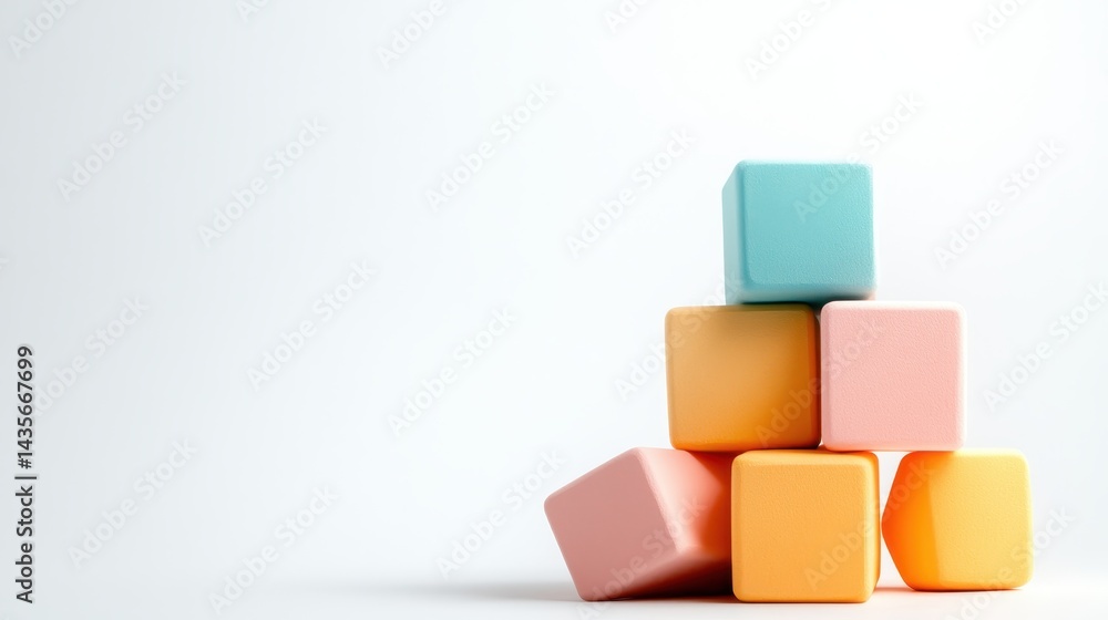 A charming display of soft pastel blocks arranged in an appealing stack, showcasing creativity, playfulness, and imagination in a vibrant and visually engaging way against a simple background. A charming display of soft pastel blocks arranged in an appealing stack, showcasing creativity, playfulness, and imagination in a vibrant and visually engaging way against a simple background.
