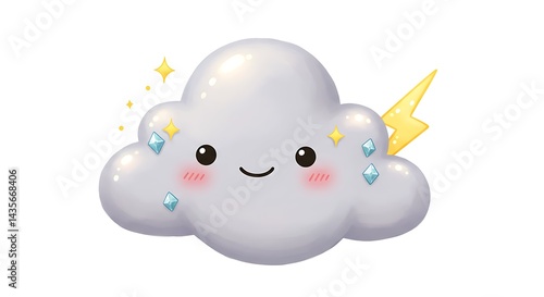 Cute Smiling Cloud with Lightning Cartoon Illustration for Kids