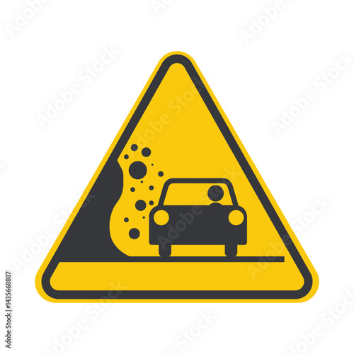 Isolated triangle sign of landslide, falling rock risk ahead, a safety road sign