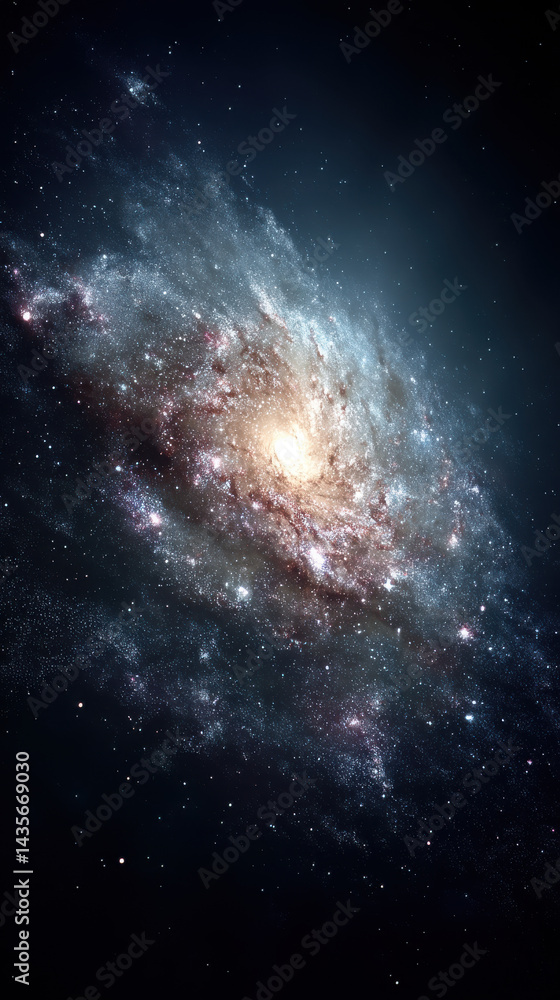 Fototapeta premium The magnificent spiral galaxy shines with brilliant starlight, showcasing cosmic beauty and vastness of the universe in a breathtaking display against dark space.