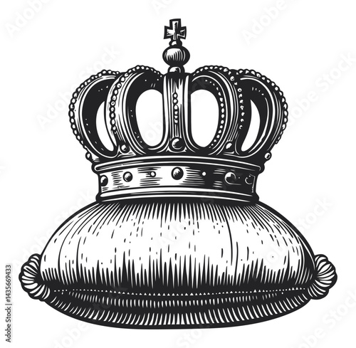 Vintage Woodcut Illustration of a Regal Crown Design in Classic Style