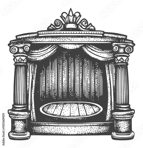 Vintage Woodcut Illustration of an Ornate Stage Design Element