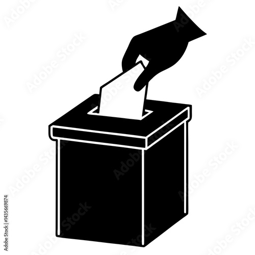 Silhouette Of Hand Placing Ballot In Box For Election Illustration