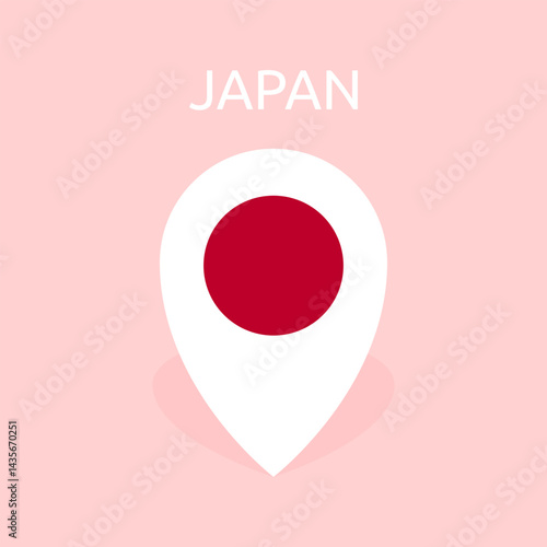 Japan location pin isolated on a pink background. Location pointer for indicating locations related to Japan. Vector icon for mobile apps, UI and web design