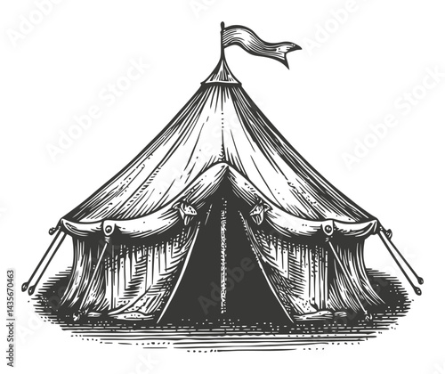Vintage Woodcut Style Illustration of a Classic Circus Tent