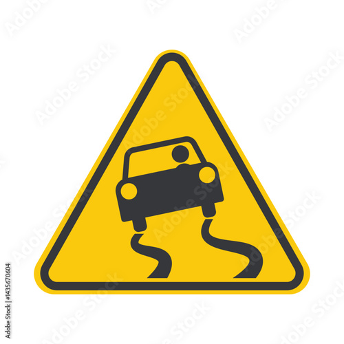 Isolated pictogram a car slipping, creating skid marks on the road, warning about slippery and wet conditions