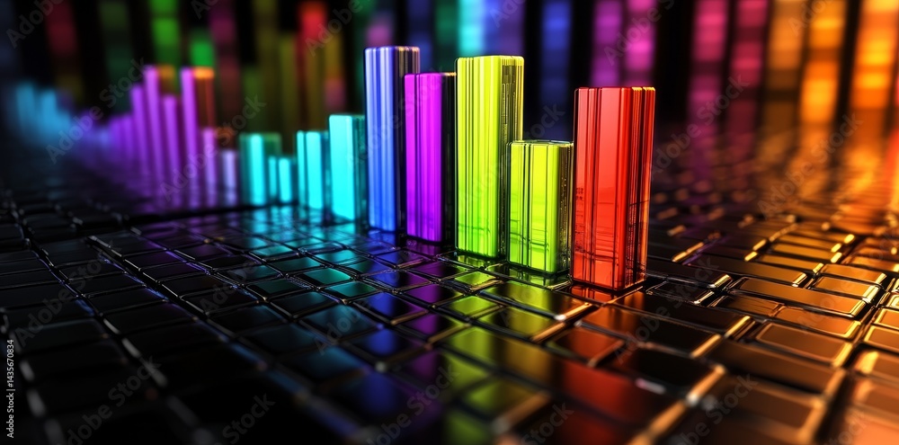 The image of a business graph chart is rendered in 3D on a smartphone tablet The image of a business graph chart is rendered in 3D on a smartphone tablet