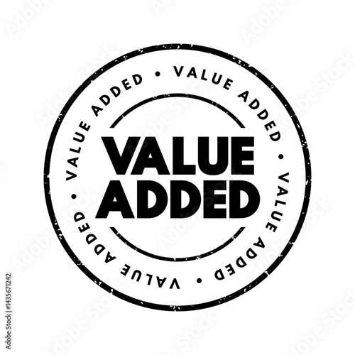Value Added - depreciation cost, and unit labor cost per each unit of product sold, text concept stamp