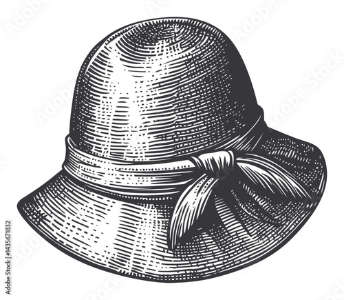 Vintage Woodcut Illustration of a Classic Women's Hat Design