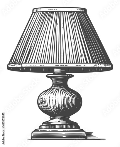 Vintage Woodcut Illustration of a Classic Table Lamp Design