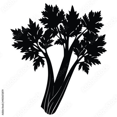  Black silhouette of a celery stalk on a white background