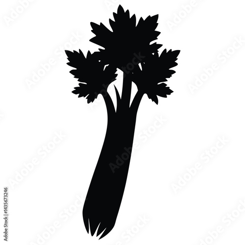  Black silhouette of a celery stalk on a white background