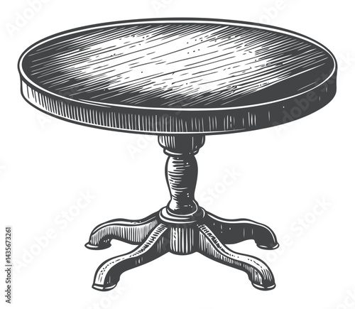 Vintage Woodcut Illustration of a Round Table Design in Classic Style