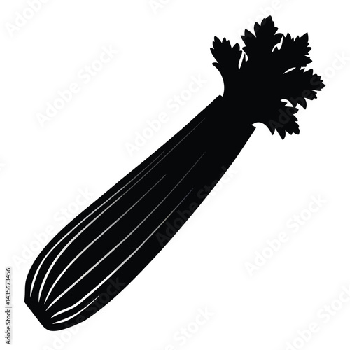  Black silhouette of a celery stalk on a white background