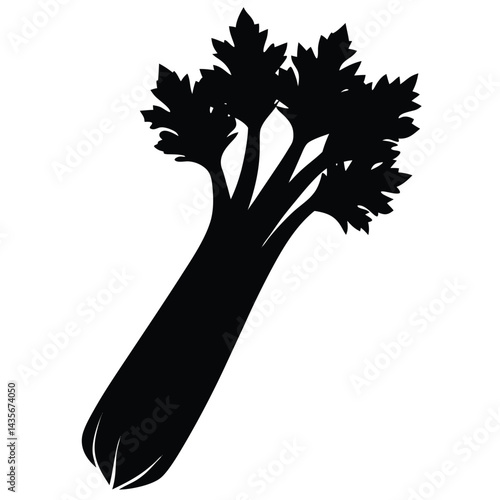 Black silhouette of a celery stalk on a white background