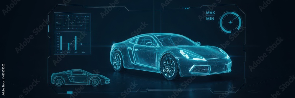 Holographic representation of a futuristic vehicle. Holographic representation of a futuristic vehicle.