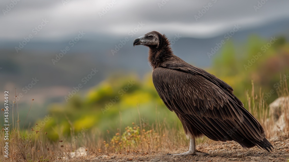 Fototapeta premium Majestic Cinereous Vulture: Aegypius Monachus Soaring in Nature's Embrace, Captured in Extremadura, Spain on October 16, 2018