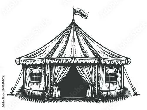 Vintage Illustration of a Drawn Circus Tent in Woodcut Style
