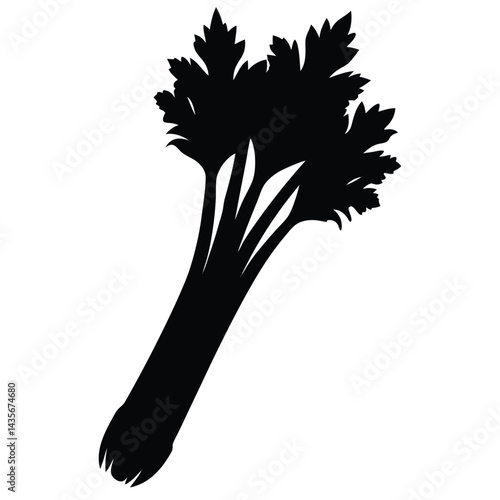  Black silhouette of a celery stalk on a white background