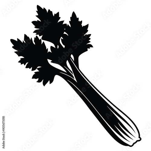  Black silhouette of a celery stalk on a white background