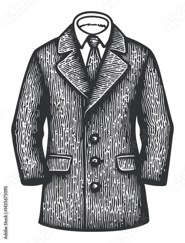 Vintage Woodcut Style Illustration of a Classic Overcoat Design
