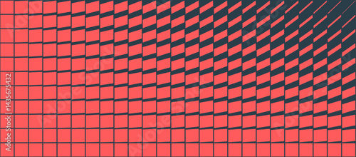 Eye-catching techno vector with rhythmic grid distortion and bold red shapes abstract background. Perfect for motion graphics, UI backgrounds, posters. Contemporary digital artwork for wide wallpaper