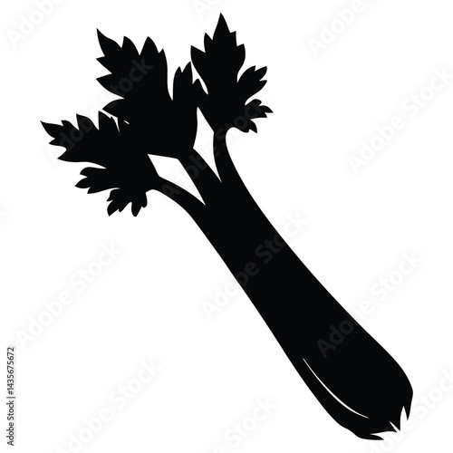  Black silhouette of a celery stalk on a white background
