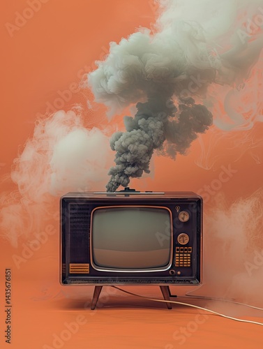 Wallpaper Mural Retro TV, Smoke, Orange Background Torontodigital.ca