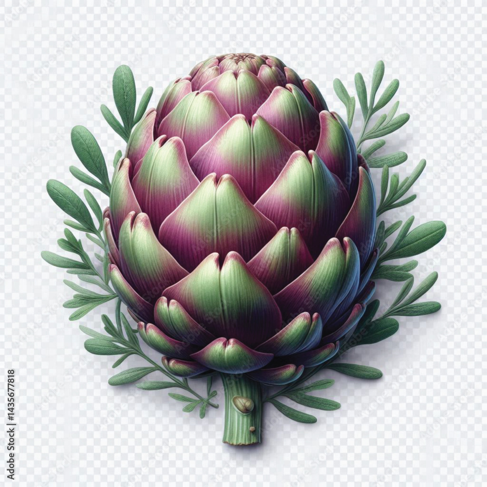 Fototapeta premium Fresh Artichoke Isolated on White Background with Transparent Effect 
