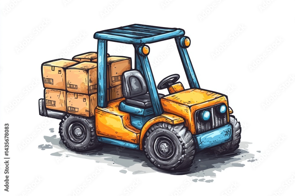 Fototapeta premium Yellow Forklift Truck isolated on white. Forklift . Construction Vehicle. Industrial Forklift Machine. Heavy Forklift Truck on white. Forklift Truck isolated on white. Logistic and Cargo Concept. 