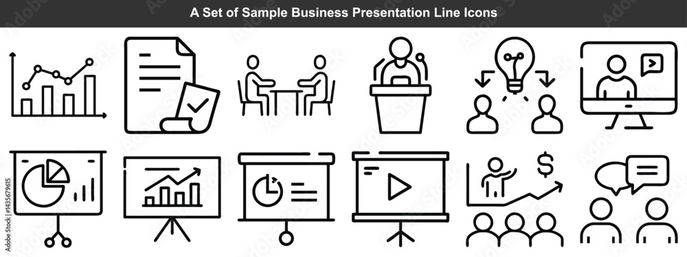Fototapeta premium Business Presentation And Communication Vector Icons Set In Outline Style