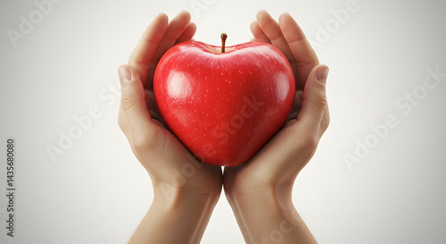 Hands Holding a Heart-Shaped Red Apple


