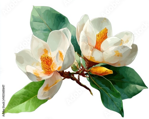 Champa Blossom on White Canvas: A Beautiful Illustration of Magnolia Alba in Yellow, Celebrating Nature's Elegance