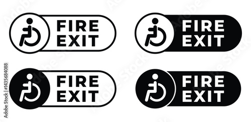Fire Exit Sign with Wheelchair Accessibility Icon Black and White Vector Design