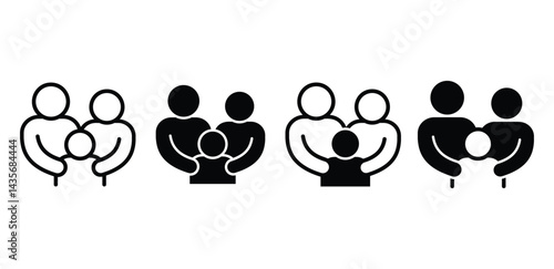 Simple Black and White Family Icons Set Vector Design Illustration 